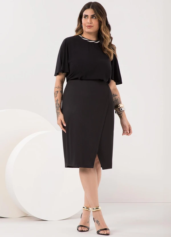 Lunender Mais Mulher - Saia Midi Transpassada Plus Size Diagonal Preto 2