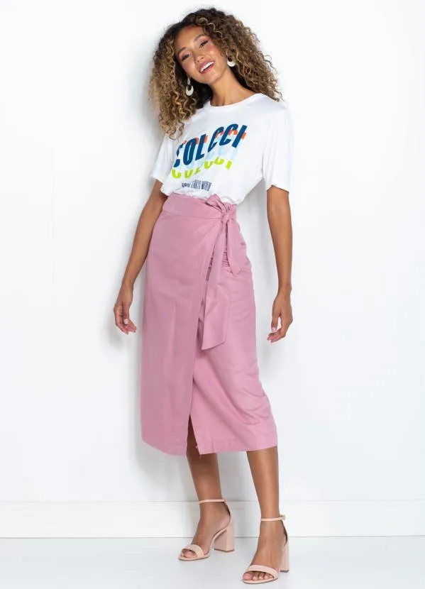 Dzarm - Saia Midi Transpassada Rosa 8