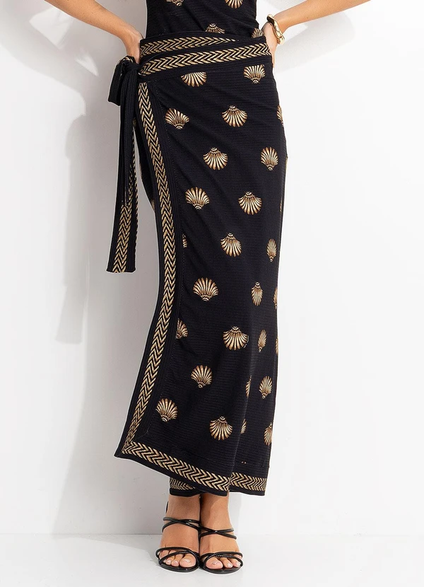 Farm - Saia Midi Transpasse Conchita Preto 1