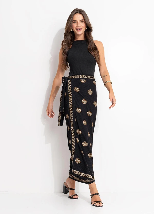 Farm - Saia Midi Transpasse Conchita Preto 6