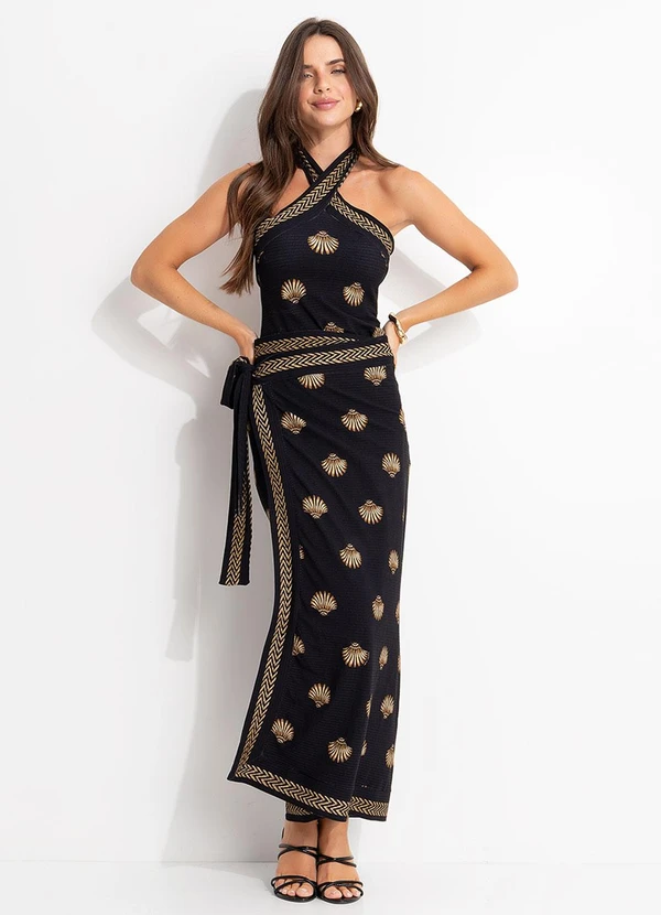 Farm - Saia Midi Transpasse Conchita Preto 7