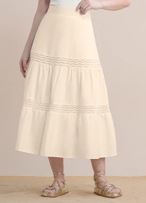 Angel - Saia Midi Tricoline Bege - ANGEL