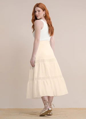 Angel - Saia Midi Tricoline Bege - ANGEL