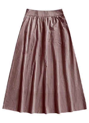 Angel - Saia Midi Tricoline Listrado Marrom - ANGEL