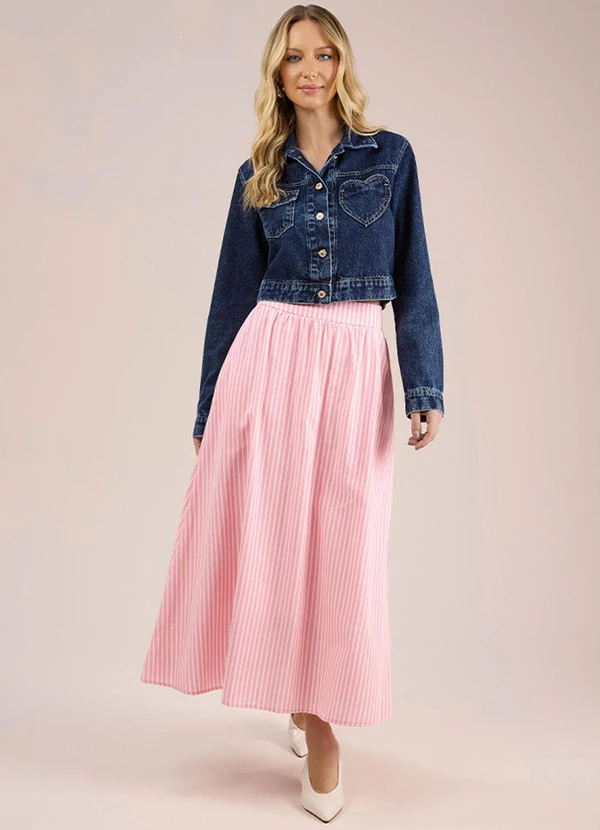 Angel - Saia Midi Tricoline ListradoRosa 3