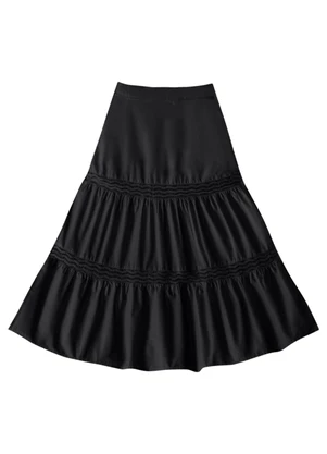 Angel - Saia Midi Tricoline Preto - ANGEL