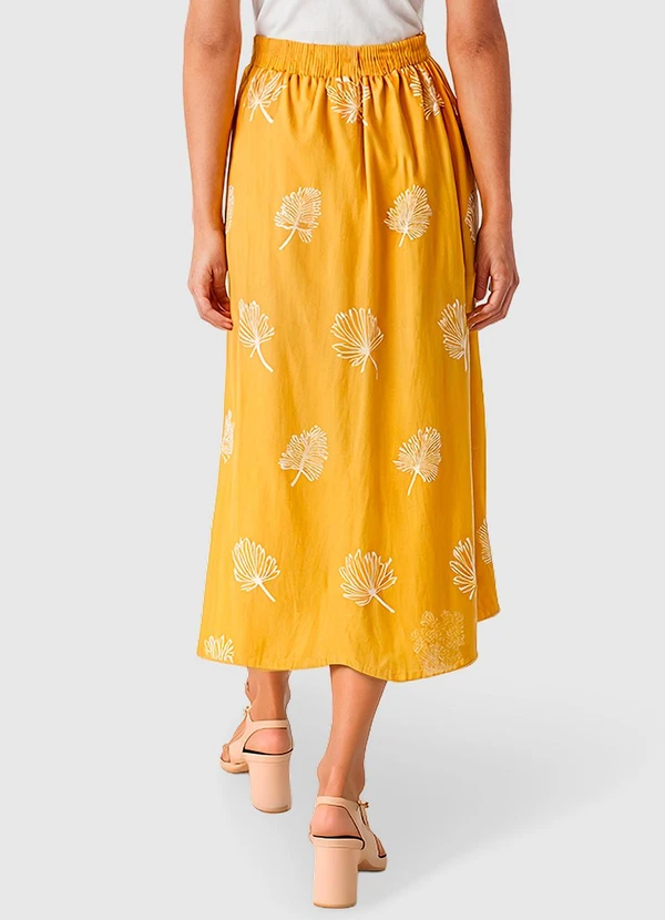 Malwee - Saia Midi Tropical em Viscolinho Amarelo 2