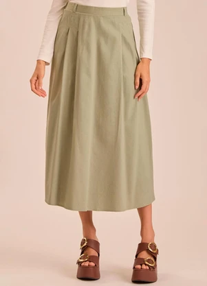 Doce Trama - Saia Midi Tropical Garden em Viscolinho Verde - DOCE TRAMA