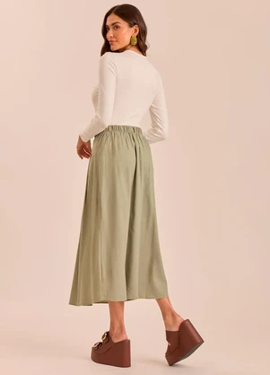 Doce Trama - Saia Midi Tropical Garden em Viscolinho Verde - DOCE TRAMA