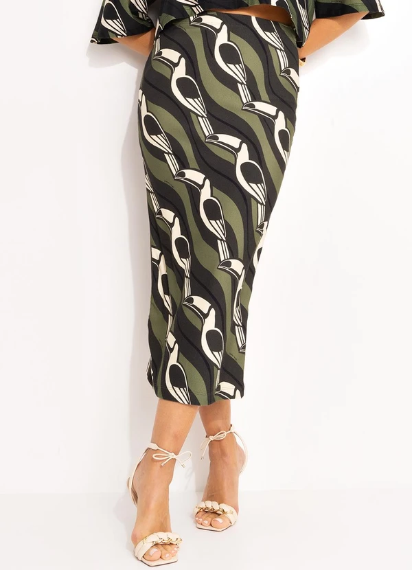 Farm - Saia Midi Tucano Gráfico Verde