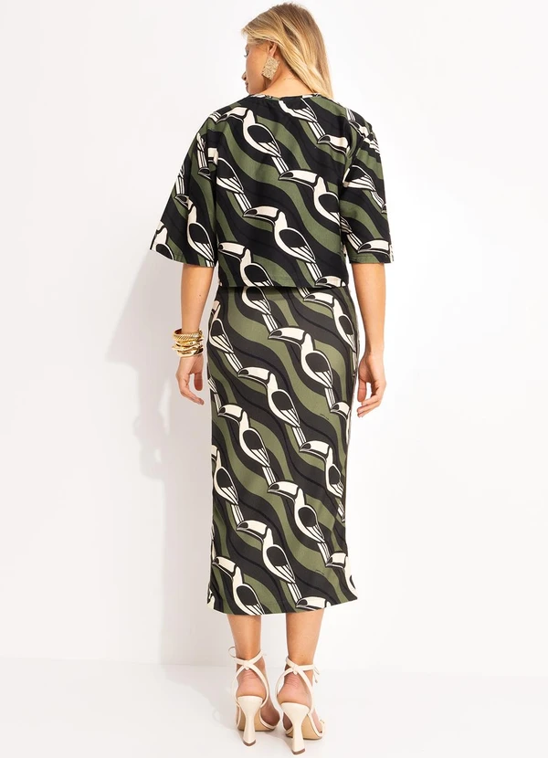 Farm - Saia Midi Tucano Gráfico Verde 5