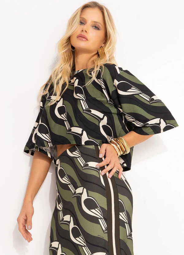 Farm - Saia Midi Tucano Gráfico Verde 7