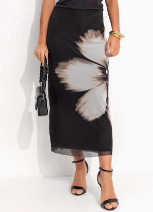 Farm - Saia Midi Tule Maya Preto - FARM