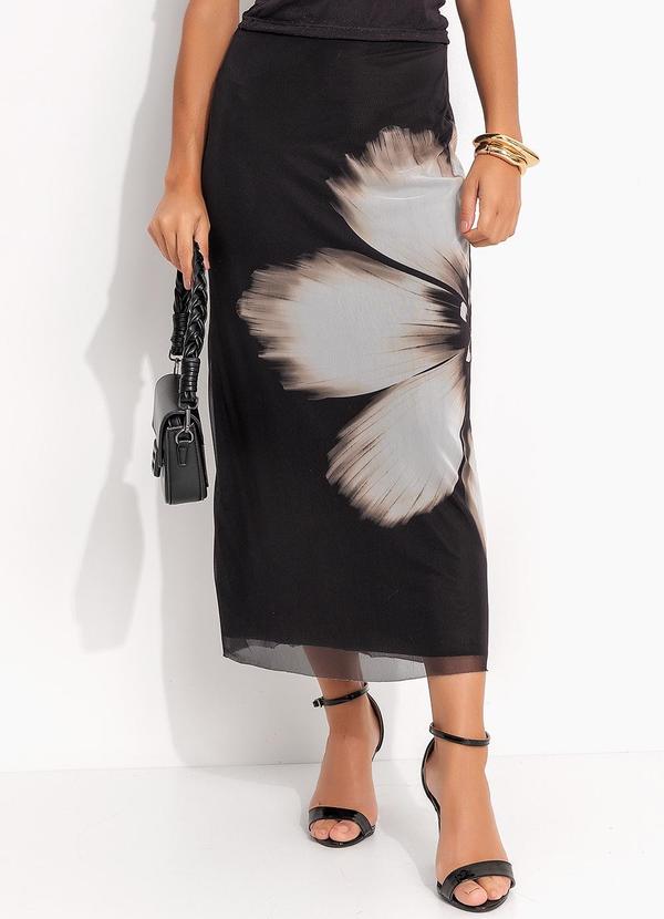 Farm - Saia Midi Tule Maya Preto