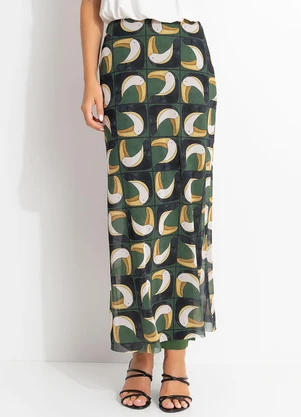 Farm - Saia Midi Tule Tuca Tropical Mini Verde - FARM