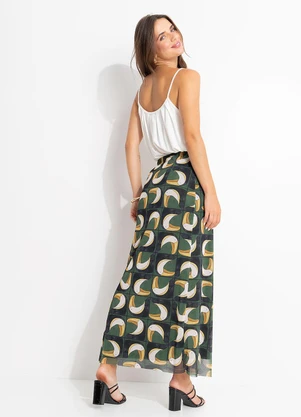 Farm - Saia Midi Tule Tuca Tropical Mini Verde - FARM