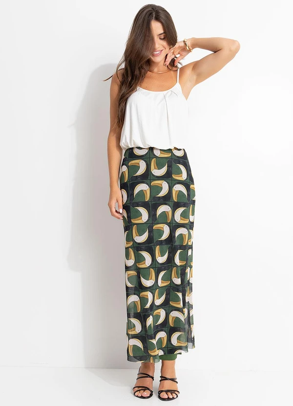 Farm - Saia Midi Tule Tuca Tropical Mini Verde 3