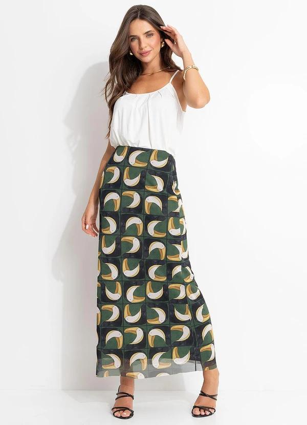 Farm - Saia Midi Tule Tuca Tropical Mini Verde 4