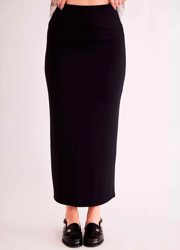 Sofie - Saia Midi Urban Frame em Malha Bodycon Preto