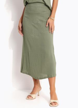 Saia Midi (Verde Oliva) em Viscose Plana