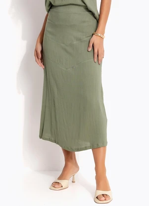 Quintess - Saia Midi Verde Oliva em Viscose Plana - QUINTESS