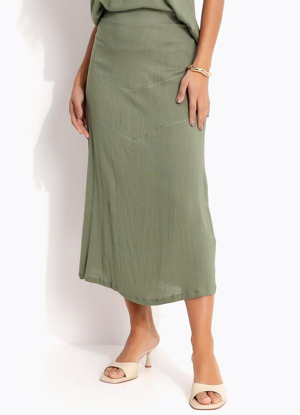 Saia Midi (Verde Oliva) em Viscose Plana