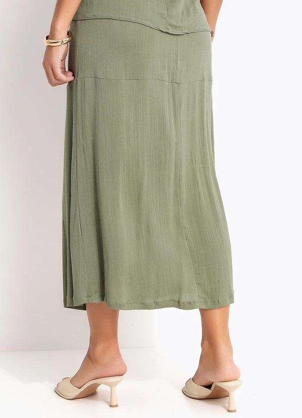 Quintess - Saia Midi Verde Oliva em Viscose Plana 2