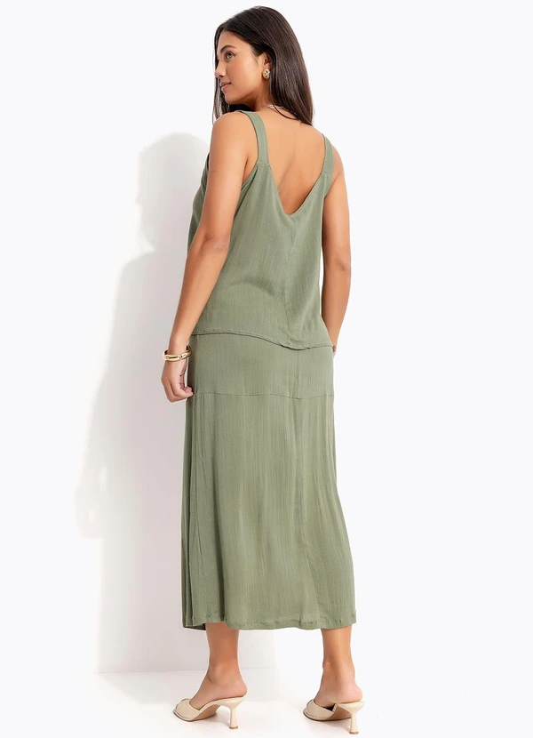 Quintess - Saia Midi Verde Oliva em Viscose Plana 4