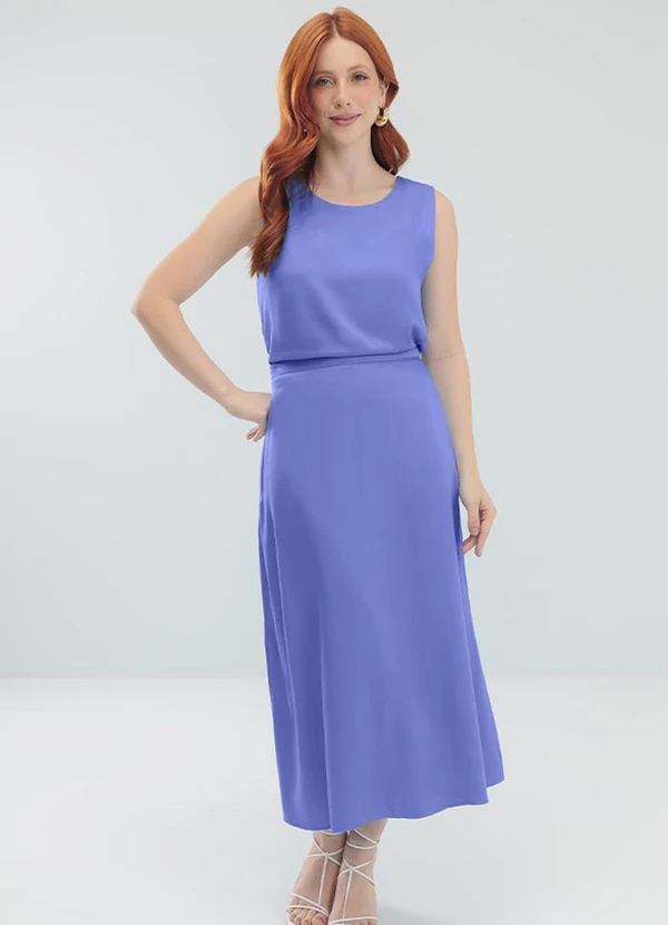 Angel - Saia Midi Viscose Lisa Azul 2