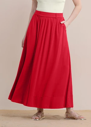 Angel - Saia Midi Viscose Lisa Vermelho - ANGEL