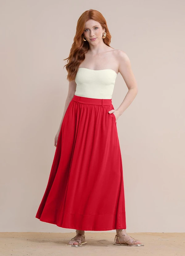 Angel - Saia Midi Viscose Lisa Vermelho 3
