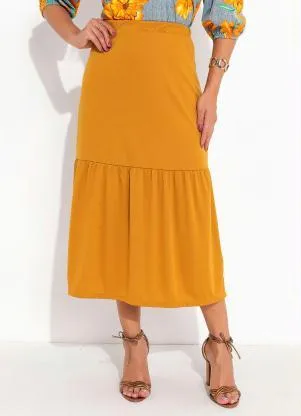 Queima Estoque - Saia Mostarda com Fenda Moda Evangélica - QUEIMA ESTOQUE