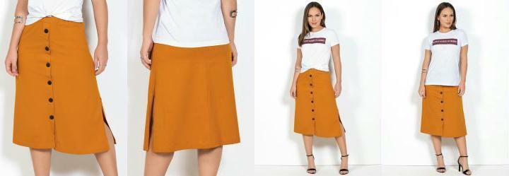 Saia Mostarda Midi com Botes Decorativos