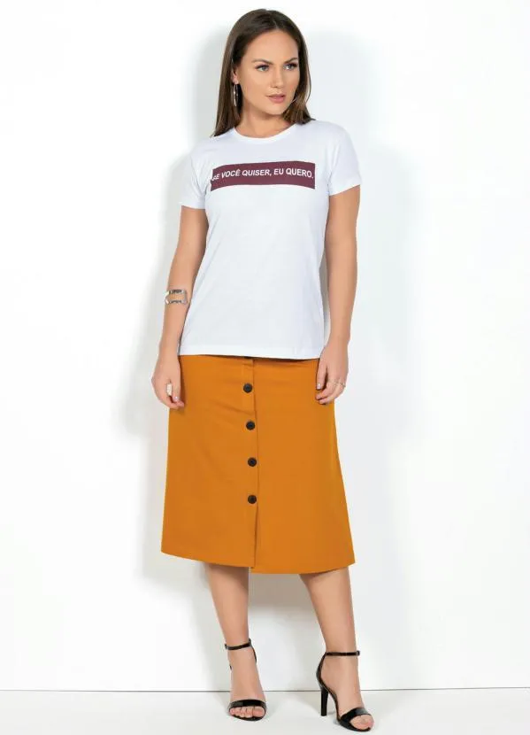 Moda Pop - Saia Mostarda Midi com Botões Decorativos 4