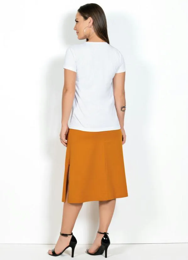 Moda Pop - Saia Mostarda Midi com Botões Decorativos 5