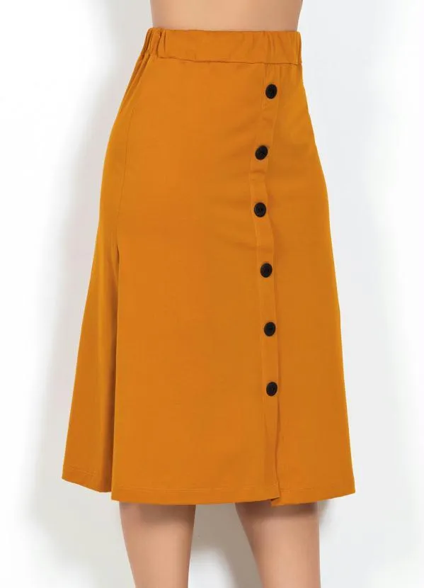Moda Pop - Saia Mostarda Midi com Botões Decorativos 6