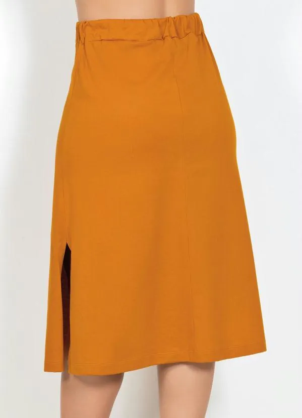 Moda Pop - Saia Mostarda Midi com Botões Decorativos 8