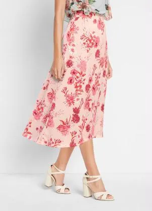 Queima Estoque - Saia Mullet Cintura Alta Floral Rosa - QUEIMA ESTOQUE