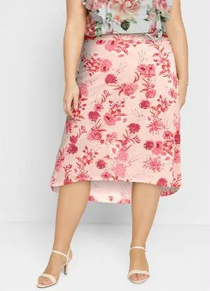 Queima Estoque - Saia Mullet Cintura Alta Floral Rosa - QUEIMA ESTOQUE