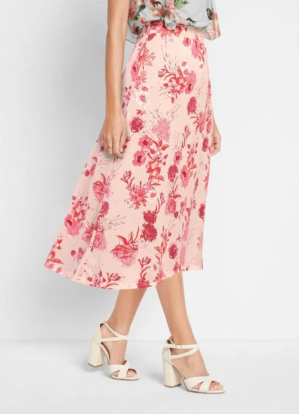 Queima Estoque - Saia Mullet Cintura Alta Floral Rosa