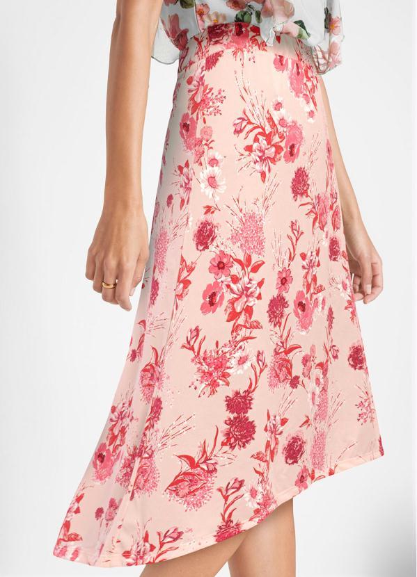 Outlet - Saia Mullet Cintura Alta Floral Rosa 3