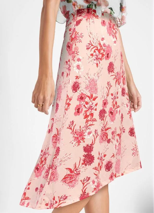 Queima Estoque - Saia Mullet Cintura Alta Floral Rosa 3