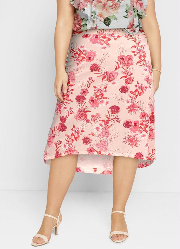 Outlet - Saia Mullet Cintura Alta Floral Rosa 5