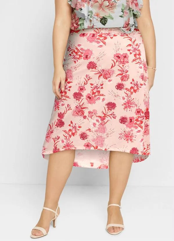 Queima Estoque - Saia Mullet Cintura Alta Floral Rosa 5