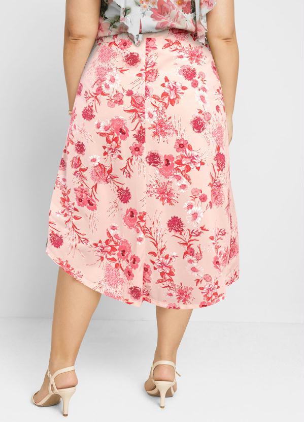 Outlet - Saia Mullet Cintura Alta Floral Rosa 6