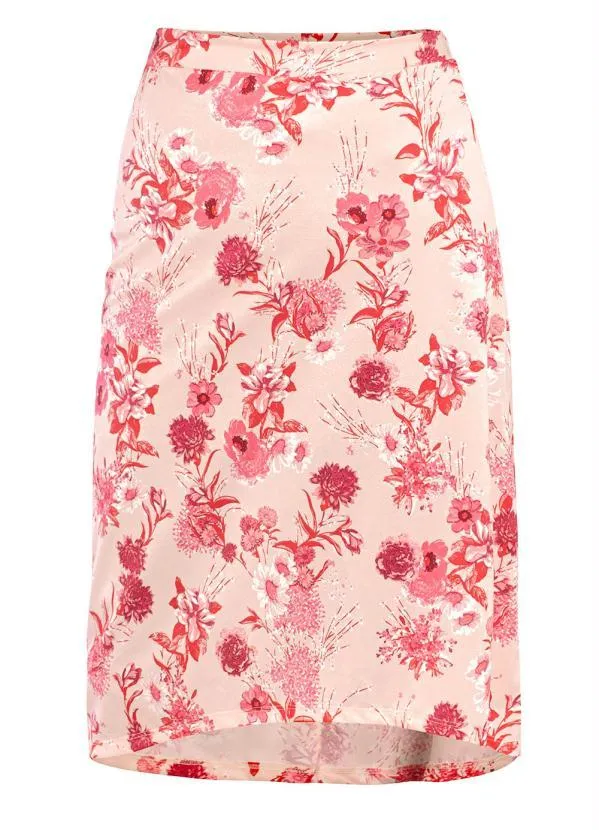 Queima Estoque - Saia Mullet Cintura Alta Floral Rosa 7