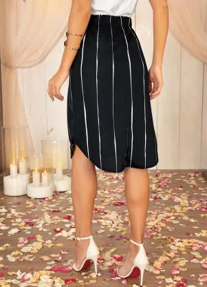 Moda Pop - Saia Mullet Listras Preta com Cordel - MODA POP