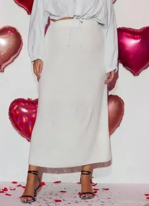 Quintess - Saia Off White Alongada em Tricô - QUINTESS