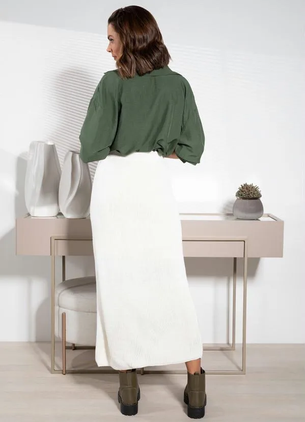 Quintess - Saia Off White Alongada em Tricô 2