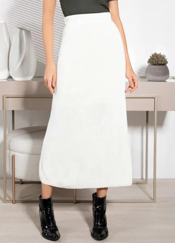 Quintess - Saia Off White Alongada em Tricô